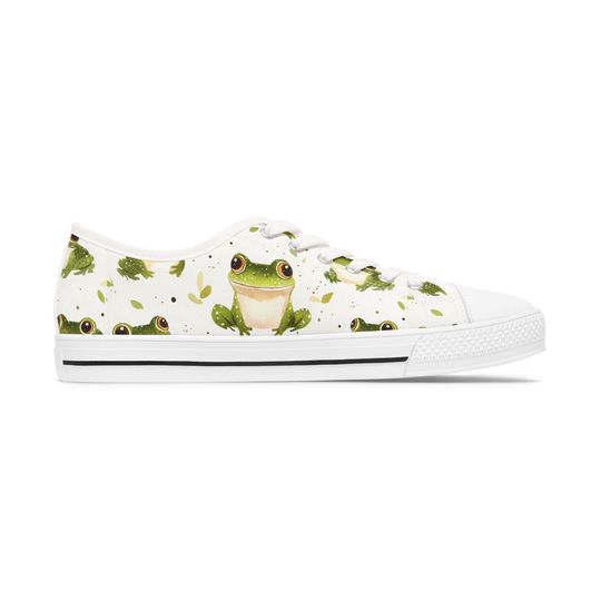 Frog Sneakers Frog Gifts Green Frog Animal Shoes Cute Animal Footwear Low Top Women Tennis Shoes Fun Frog Design Birthday Gift Motherdays
