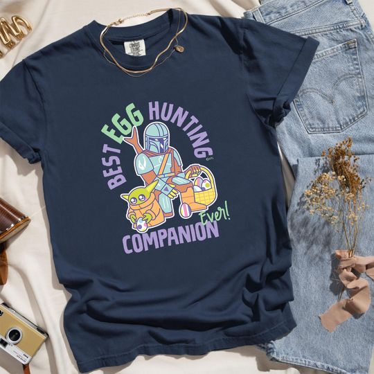 Star Wars Mandalorian & Grogu Best Egg Hunting Companion Shirt, Cute Star Wars Characters Easter Shirt, Disney Easter Bunny Tee, TGSB629