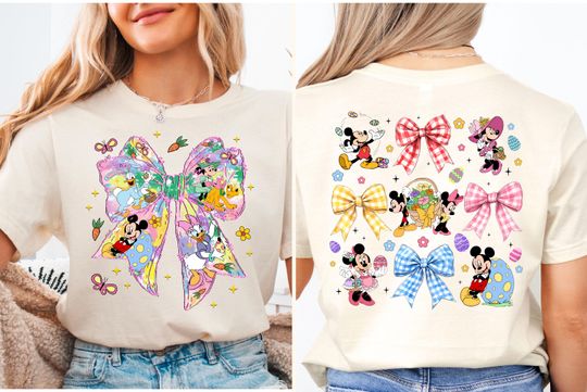Mickey And Friends Coquette Bow Easter Tee, Happy Easter Day T-shirt, Disney Easter Vacation Shirt, Easter Disneyland Trip Sweatshirt