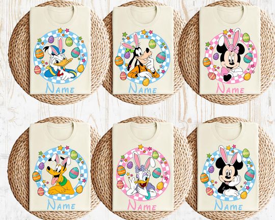 Personalized Disney Easter Shirt - Mickey & Friends Checkered Tee, Bunny Eggs Happy Easter Shirt, Matching Family Easter Outfit