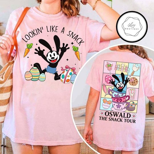 2-sided Disney Oswald Lookin' Like A Snack T-Shirt, Oswald The Snack Tour Tee, Easter Eggs Tee, Bunny Easter Shirt, Disney Epic Mickey Shirt