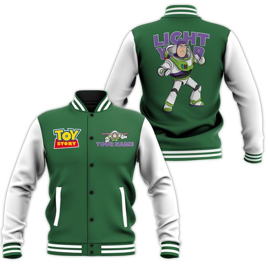 Personalize Toy Story Buzz Lightyear Green Color Varsity Jacket, Custom Disney Jacket