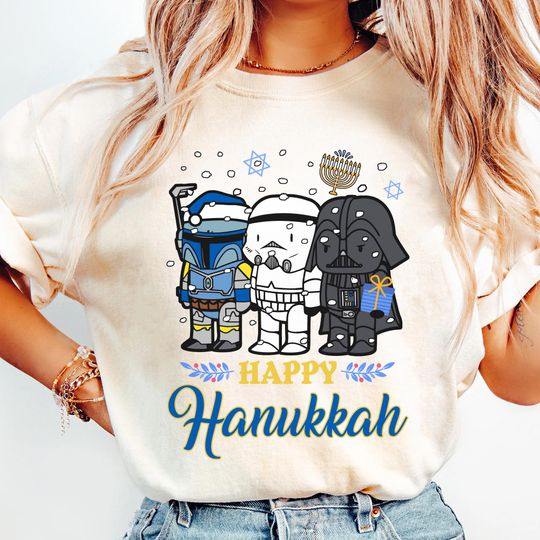 Chibi Darth Vader Stormtrooper Boba Fett Hanukkah Shirt, Star Wars Hanukkah Menorah Dreidel T-shirt, Festival Of Lights, Disneyland Holiday