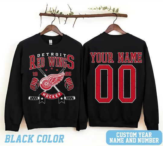 Personalized Detroit Hockey Sweatshirt, Detroit Red Wings crewneck, Detroit Hockey shirt, Custom Hockey Shirt, Hockey Number Shirt