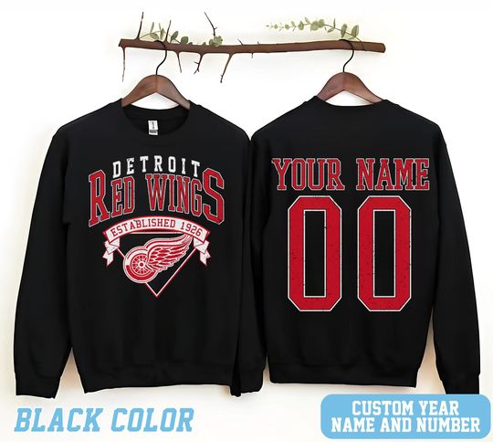 Personalized Detroit Hockey Sweatshirt, Detroit Red Wings crewneck, Detroit Hockey shirt, Custom Hockey Shirt, Hockey Number Shirt