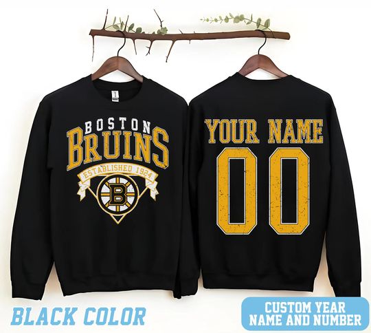 Personalized Boston Hockey Sweatshirt, Boston Bruins crewneck, Boston Hockey shirt, Custom Hockey Shirt, Hockey Number Shirt