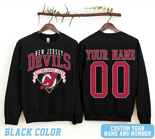 Personalized New Jersey Hockey Sweatshirt, New Jersey Devils crewneck, New Jersey Hockey shirt, Custom Hockey Shirt, Hockey Number Shirt