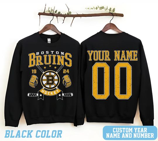 Personalized Boston Hockey Sweatshirt, Boston Bruins crewneck, Boston Hockey shirt, Custom Hockey Shirt, Hockey Number Shirt