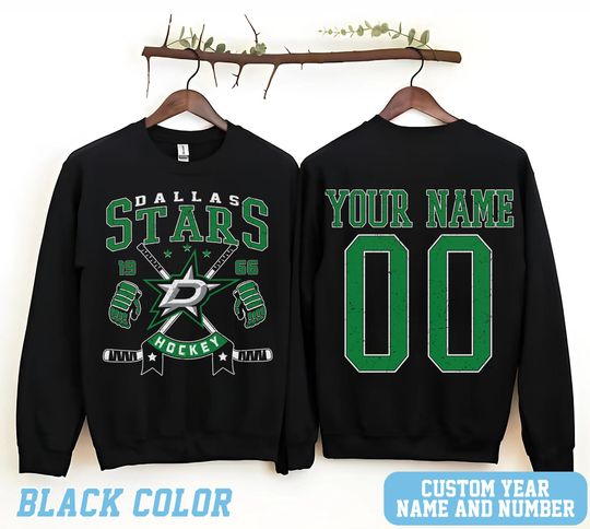 Personalized Dallas Hockey Sweatshirt, Dallas Stars crewneck, Dallas Hockey shirt, Custom Hockey Shirt, Hockey Number Shirt