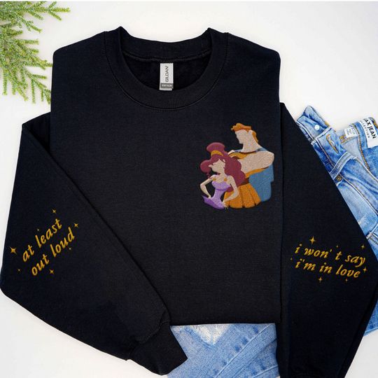Embroidered Hercules Megara At Least Out Loud I Won't Say I'm In Love Sweatshirt,  Couple Matching Embroidery Sweater