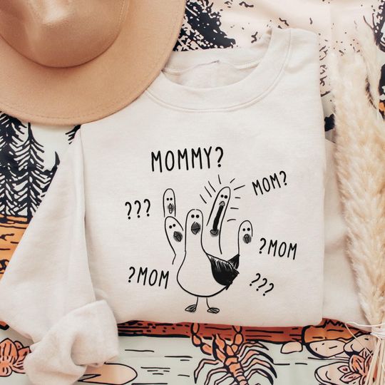 Embroidered Funny Seagull Mommy Mom Mom Sweatshirt, Disney Finding Nemo Movie Embroidery Sweater, Mother's Day Gift, Disneyland Family Party