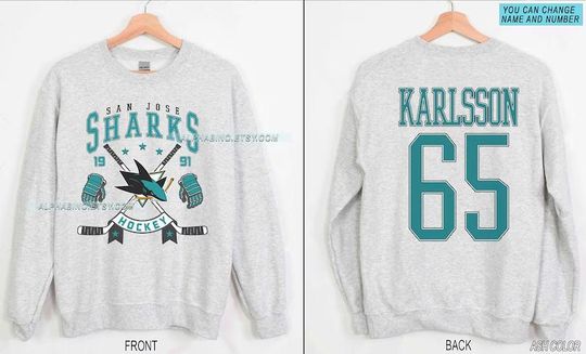 Personalized San Jose Hockey Sweatshirt, San Jose Sharks crewneck, San Jose Hockey shirt, Custom Hockey Shirt, Hockey Number Shirt