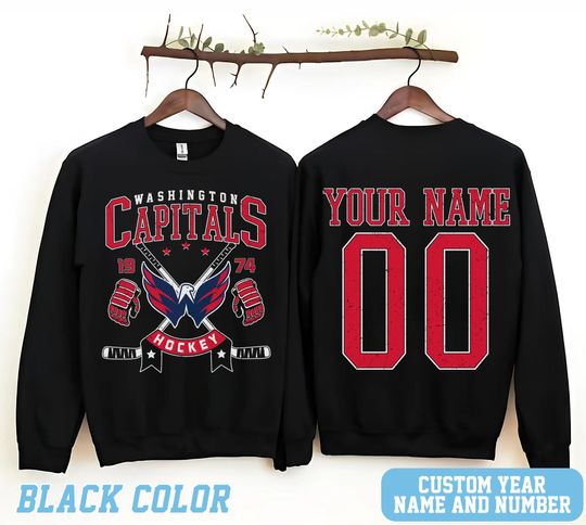 Personalized Washington Hockey Sweatshirt, Washington Capitals crewneck, Washington Hockey shirt, Custom Hockey Shirt, Hockey Number Shirt