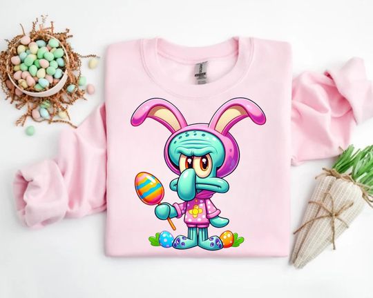 Squidward Happy Easter sweatshirt , Easter Egg shirt, Easter Rabbit shirt, Sponge Bob Square Pants easter shirt