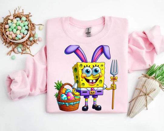 SpongeBob Happy Easter sweatshirt , Easter Egg shirt, Easter Rabbit shirt, Sponge Bob Square Pants easter shirt