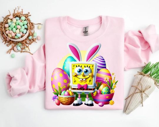 SpongeBob Happy Easter Sweatshirt , Easter Egg shirt, Easter Rabbit shirt, Sponge Bob Square Pants easter tshirt
