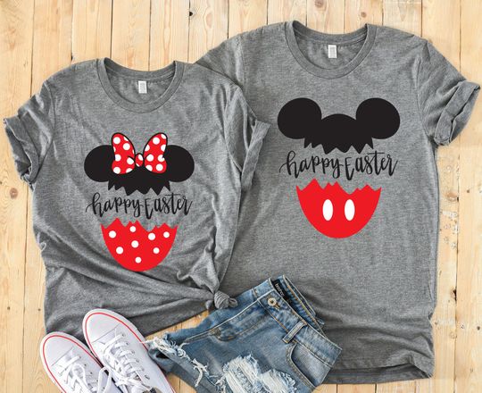 Happy Easter Minnie and Mickey Shirts - Disney Couples - Disney Matching Shirts - Easter Eggs Hatched Pocket Size Logo