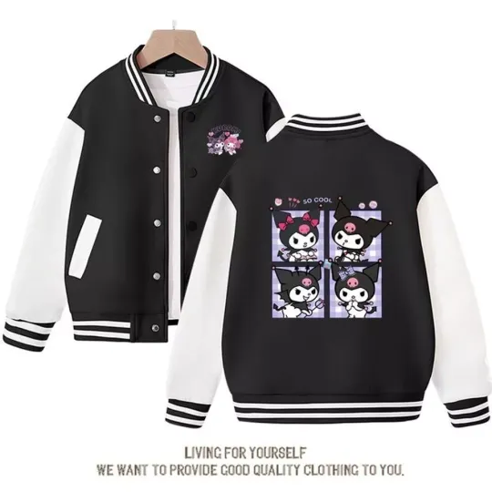 Cute Amine Kuromi Jacket, Kawaii Baseball Jacket