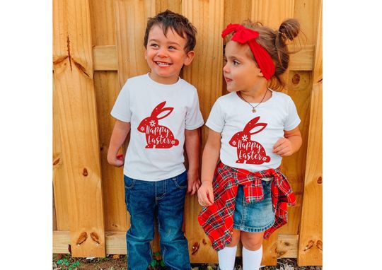 Custom Happy Easter Cute Bunny Tee, Personalized Happy Easter Short Sleeve Shirt, Happy Easter Matching Tee, Custom Happy Easter Bunny Shirt