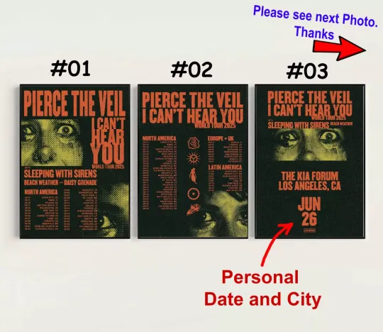 Pierce The Veil I Can’t Hear You World Tour 2025 Poster, Custom Date and City