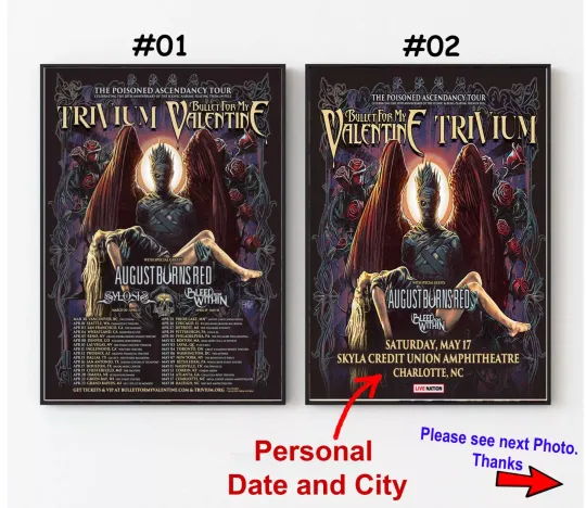 Bullet for My Valentine and Trivium 2025 Poster, Custom Date and City