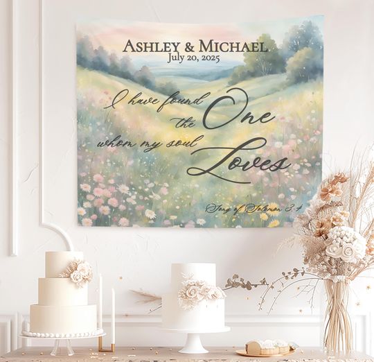 Personalized Wedding Tapestry, Bible Verse Song of Solomon Christian Wedding Ceremony Decor For Reception Decor, Anniversary Decor