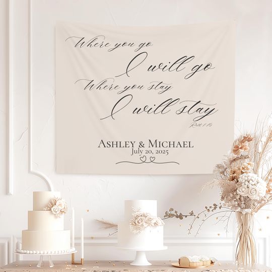 Personalized Wedding Tapestry, Custom Church Tapestry Christian Wedding Reception Decor, Bridal Shower Gift, Engagement Party Banner
