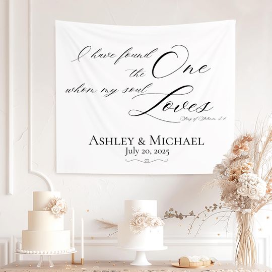 Personalized Wedding Tapestry, Bible Verse Song of Solomon Christian Wedding Ceremony Decor For Reception Decor, Anniversary Decor