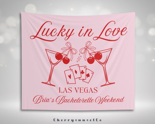 Lucky in Love Bachelorette Party Backdrop Custom Wedding Party Tapestry Las Vegas Bridal Shower Banner Casino Bachelorette Cherry Decoration