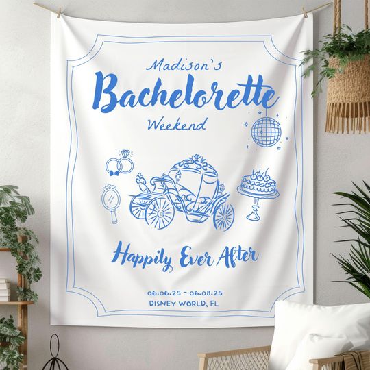 Personalized Bachelorette Party Banner Custom Happily Ever After Bridal Shower Decor Florida Wedding Party Backdrop Tapestry
