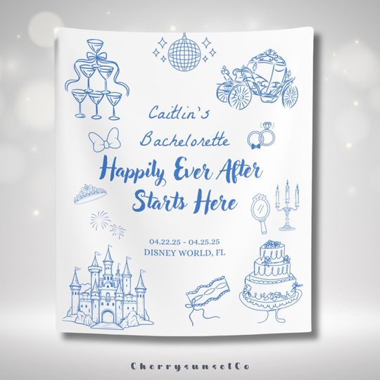 Happily Ever After Bachelorette Party Banner Custom Bachelorette Weekend Backdrop Florida Bridal Shower Decor Wedding Party Tapestry