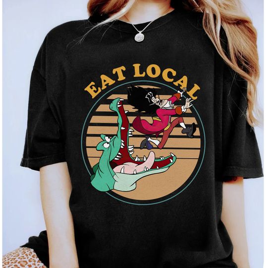 Funny Tick-Tock The Crocodile Captain Hook Eat Local Shirt, Disney Peter Pan Tinker Bell Tee, Disneyland Family Matching Tee, Animal Kingdom