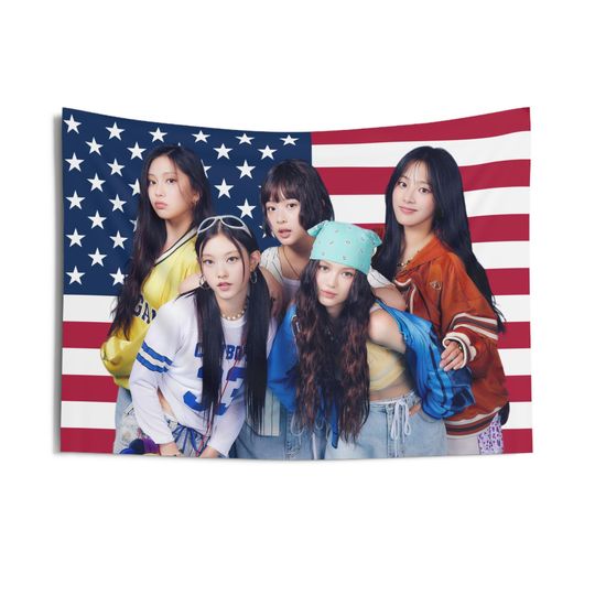 New Jeans Member American Flag Banner,Newjeans member Flag Tapestry,Minji,Hyein,Haerin Flag,Kpop Wall decor,Birthday Gift for New Jeans Fan