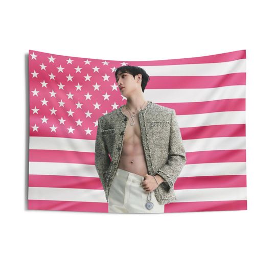 Stray Kids Bangchan Pink Flag Tapestry, SKZ Bang chan Pink American Flag Banner, Pink Kpop flag, Kpop Wall decor,Gift Idea for Stay Kpop Fan