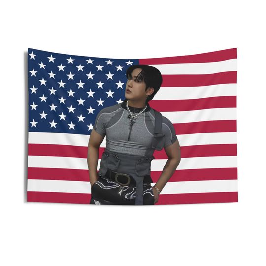 Stray Kids Changbin American Flag Tapestry,SKZ Changbin Flag Banner, Stray Kids Flag, Kpop Wall decor,Birthday Gift for Stray Kids Stay Fans
