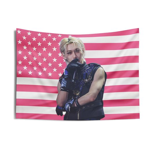 Stray Kids Felix Pink American Flag Tapestry,SKZ Lee Felix Pink Flag Banner,Felix Pink Kpop flag,Kpop Wall Decor,Birthday Gift for Felix Fan
