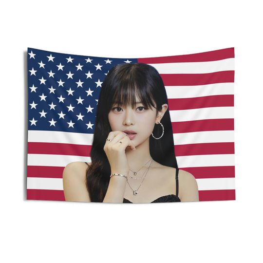New Jeans Hanni American Flag Banner, Newjeans Hanni Flag Tapestry, Hanni Flag, Kpop Wall decor,Birthday Gift for New Jeans Hanni Fan,Haerin