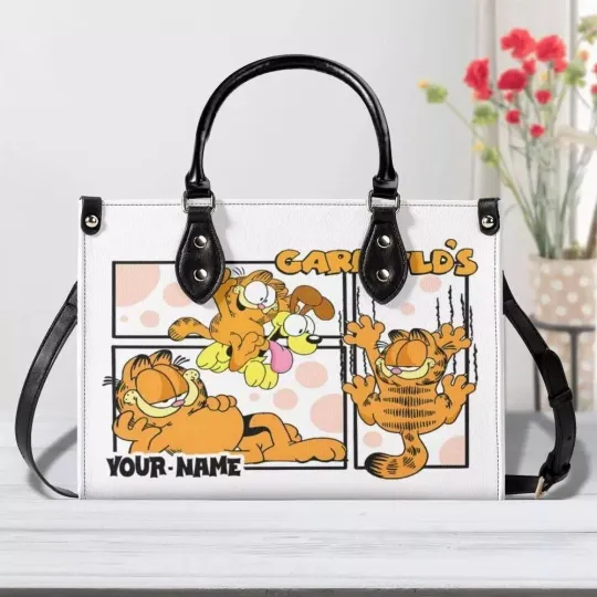 Garfield Cat Leather Handbag, Garfield Cat Cartoon Lovers Gift