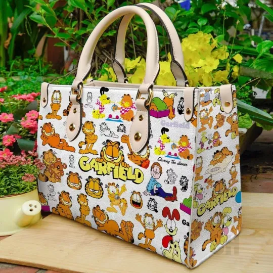 Garfield Cat Leather Handbag, Garfield Cat Cartoon Lovers Gift