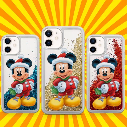 Christmas Disney Boy Mouse Transparent  Glitter Phone Case For iPhone 16 Pro Max 15 14 13 12 11 X XS 8Plus 7 6