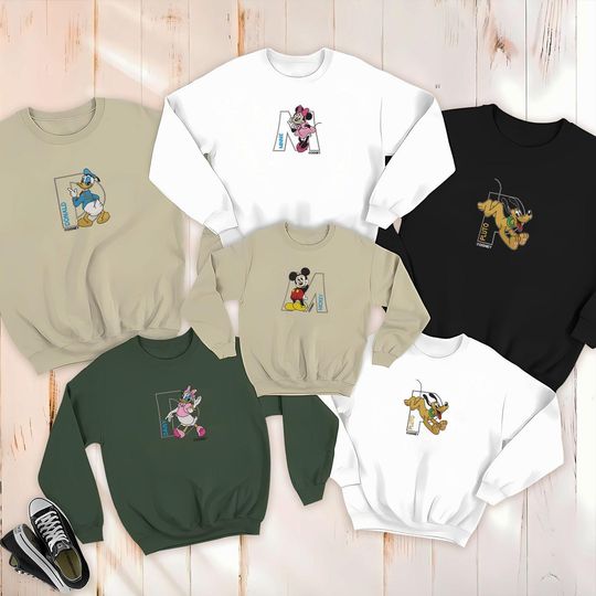 Disney Catoon Character Embroidered Sweatshirt, Minnie, Mickey, Duck Embroidered, Retro 90s Magic Kingdom, Magical Land Cartoon