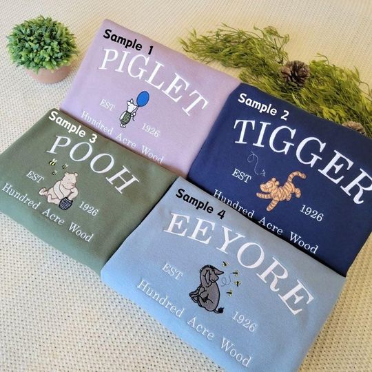 Winnie The Pooh Embroidered Sweatshirt, Classic Winnie The Pooh Characters Shirt, Disney Cartoon Hoodie, Pooh Piglet Eeyore Tigger Tee