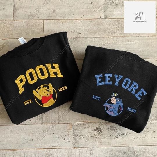Pooh Embroidered Sweatshirt, Eeyore Embroidered Sweatshirt, Winnie The Pooh Embroidered Sweatshirt Hoodie, Disney Embroidery Shirt