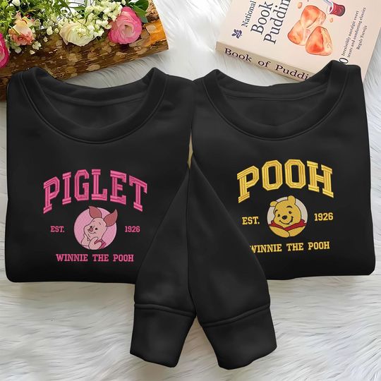 Pooh Eeyore Piglet Tigger Embroidered Sweatshirt, Pooh And Friends Embroidery Hoodie, Disney Shirt, Disneyland Shirt, Disneyworld Shirt