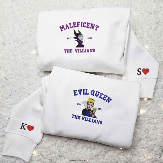 Maleficent And Evil Queen Embroidered Sweatshirt, Disney Villains Embroidered Hoodie, Witch Movie Embroidery Shirt, Disneyworld Shirt