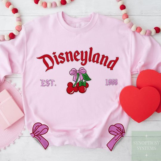 Disneyland embroidered Side Bow Crewneck, Disneyland Embroidered Sweatshirt, Disneyland Sweethearts Nite Disney Embroidered Sweatshirt