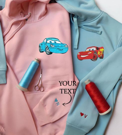 McQueen and Sally matched embroidered sweater | Embroidered Matching hoodies | Embroidered couple gift | Handmade embroidery
