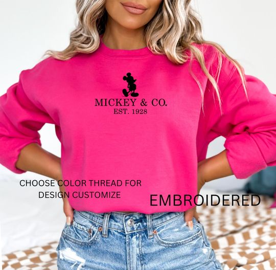 Mickey & Co 1928 Embroidered Sweatshirt, Disney Sweatshirt Retro Mickey And Co, Disneyworld Shirts, Disney Vacation Disneyland Sweater