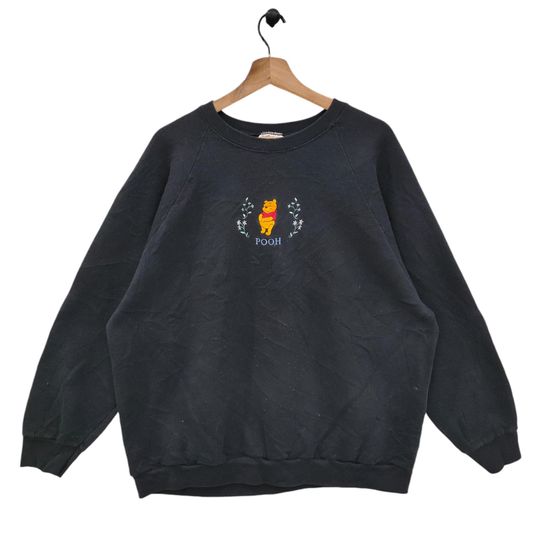 90's Winnie The Pooh Sweatshirt Vintage FOTL Pooh Embroidery Disney Character&nbsp;Sweater Jumper Pullover Black Size 2XL
