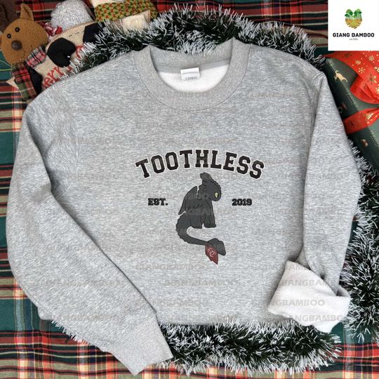 How To Train Your Dragon Toothless Embroidered Sweatshirt, Embroidered Toothless Crewneck, Cartoon Embroidered Sweatshirt, Gift For Him